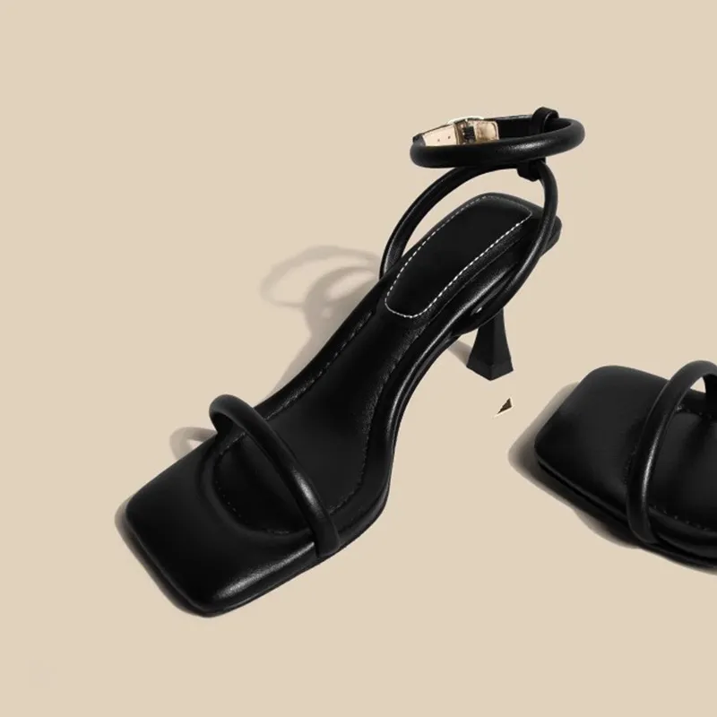 So Soft ~ Peaching Feeling Side Toe With Fashion Fine Heel Women's Summer White High Heels Roman Shoes HZ0115