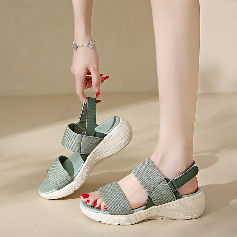 Flying Elastic Sports Wind Thick-Soled Beach Sandals Women's New Thick-Soled Sandals Light, Anti-Slip Comfortable Large-Size Sandals HZ0115