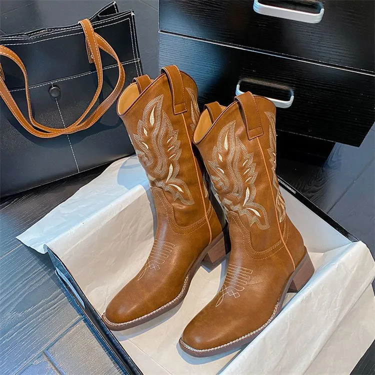 Prairie Travel Wearing Boots 2025 Autumn New Rough And Ethnic Knight Boots With Small Long Boots HZ0115