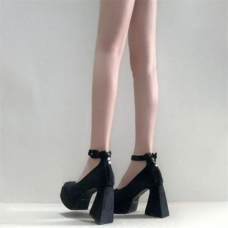 Spring 2025 Thick-Heeled Korean Version Of The Black Square High Heel Shoes Pure Color Buckle Buckle Noodles Women's Shoes HZ0115