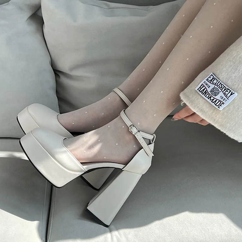 Ultra-High Heel Barbie Shoes Children 2025 New Spring And Autumn Beige Baotou Mary Cherish Coarse Sandals Wedding Shoes HZ0115