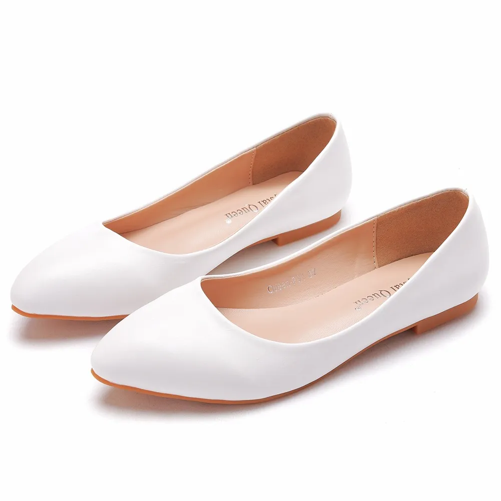 Sharp-Headed Flat Shoes Casual Single-Shoe Large-Size Single-Shoe Flat Heel Large Women's Shoes 40-43 White Shoes HZ0115