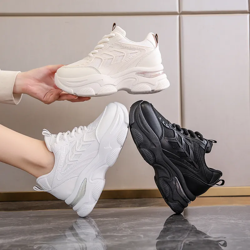 Inner Heightening Women's Single Shoes 2025 Spring New Breathable Old Shoes Thick Sole Mesh Small Sports Casual Shoes HZ0115