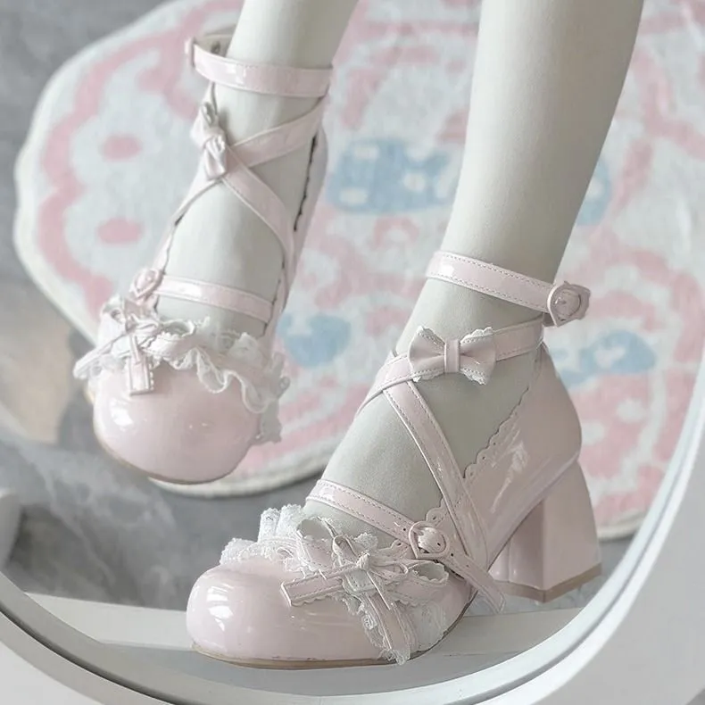 Spring 2025 New Round Head Mary Jane Small Leather Shoes Lolita Bow Princess Wind Heightening Display Legs Long Single Shoes HZ0115