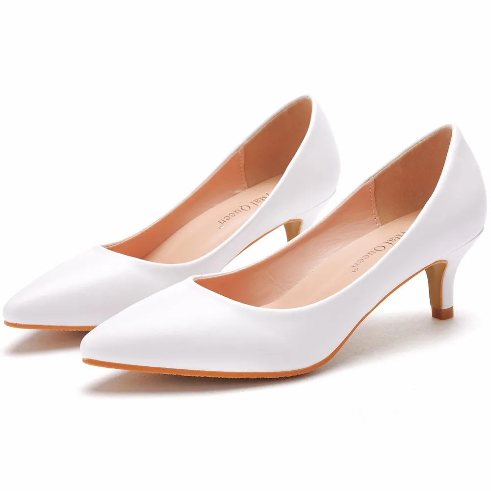 5 Cm Light-Mouthed Tip Single Shoe Low Heel Single Shoes Light-Mouthed Professional White High Heels Commuter Workplace Women's Shoes HZ0115