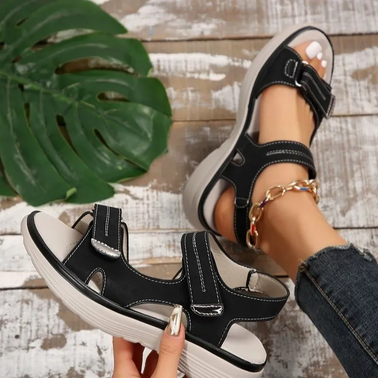 2025 New Summer Women's Shoes Large-Size Thick-Sed Casual Sandals With Magic Stickers Women's Shoes HZ0115