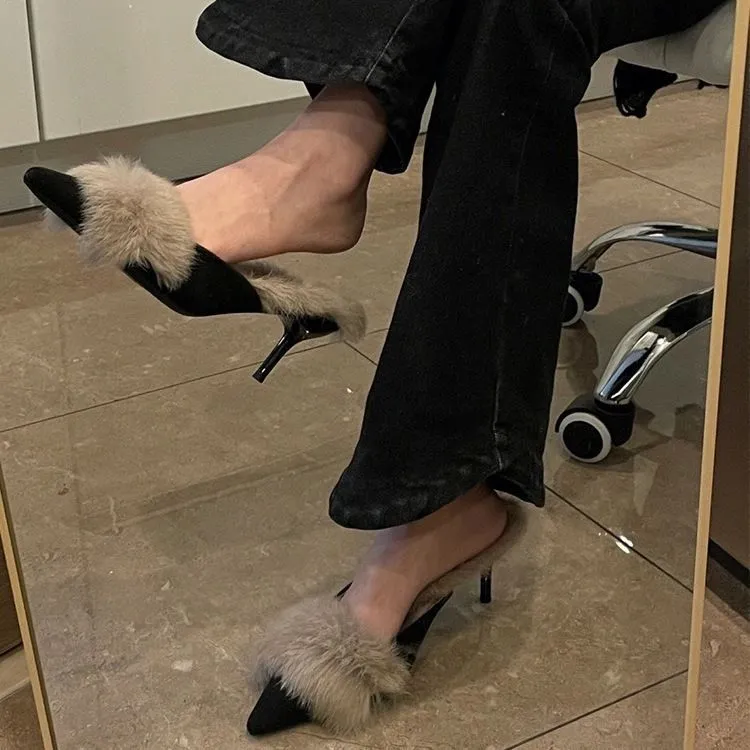 Light Mouthed Baot Slippers Evening Wind Pure Autumn 2025 Pointed High Heels Women's Version Of Non-Slip Shoes Evening Temperament HZ0115