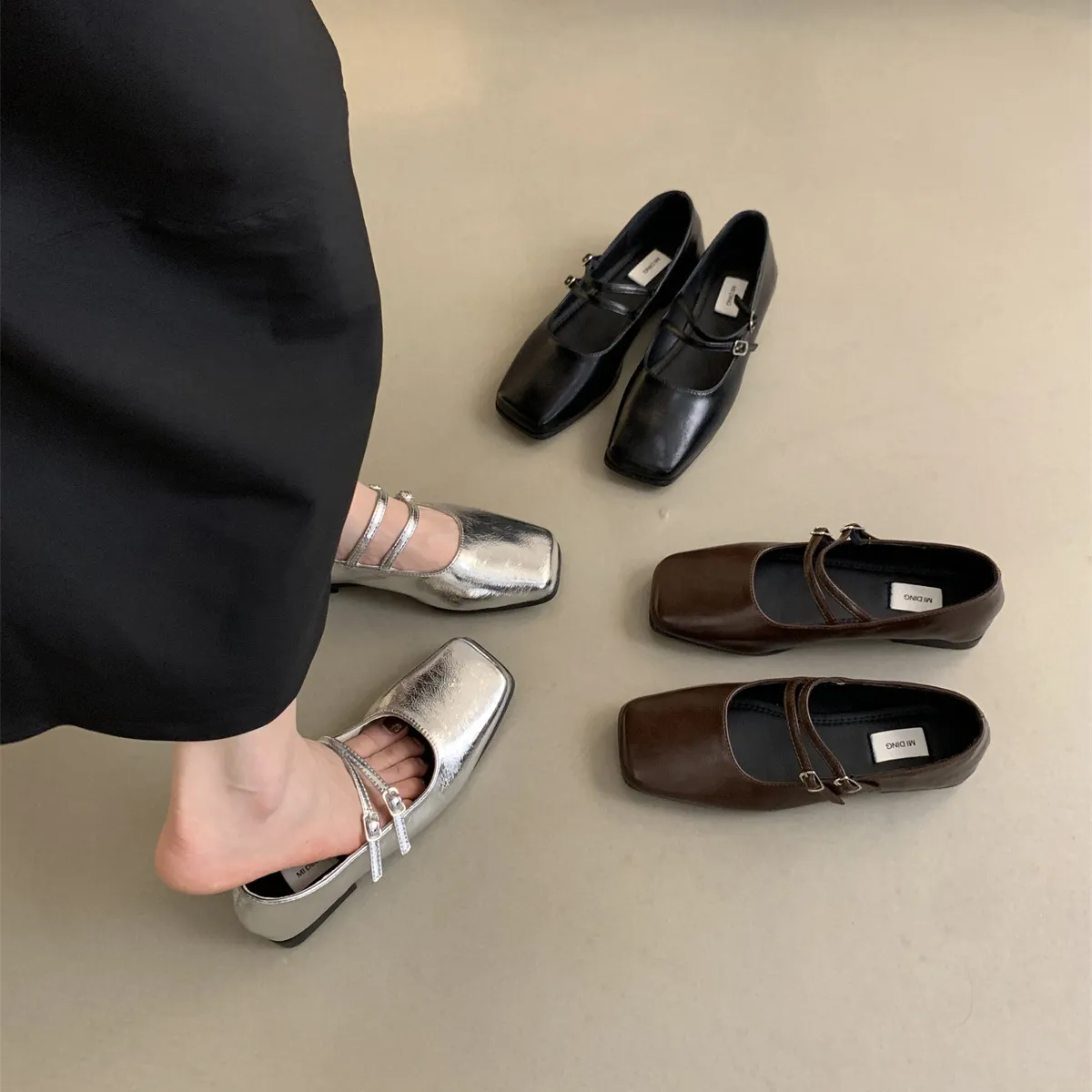 French Evening Wind Silver Singles Shoes Women's Flat Bottom 2025 Spring New Temperament Fairy Commuter Shallow Mouth Mary Jane HZ0115