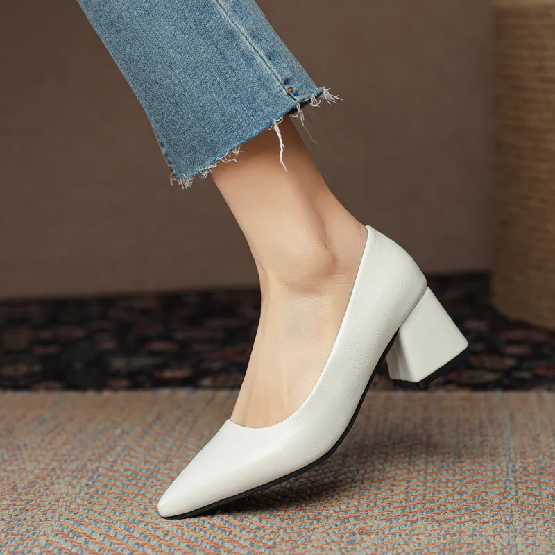 Profy Temperament Light-Mouthed High-Heeled Shoes Korean Version Of Coarse Heel Single Shoes Four Seasons Professional Fashion Women's Shoes Size 41 HZ0115