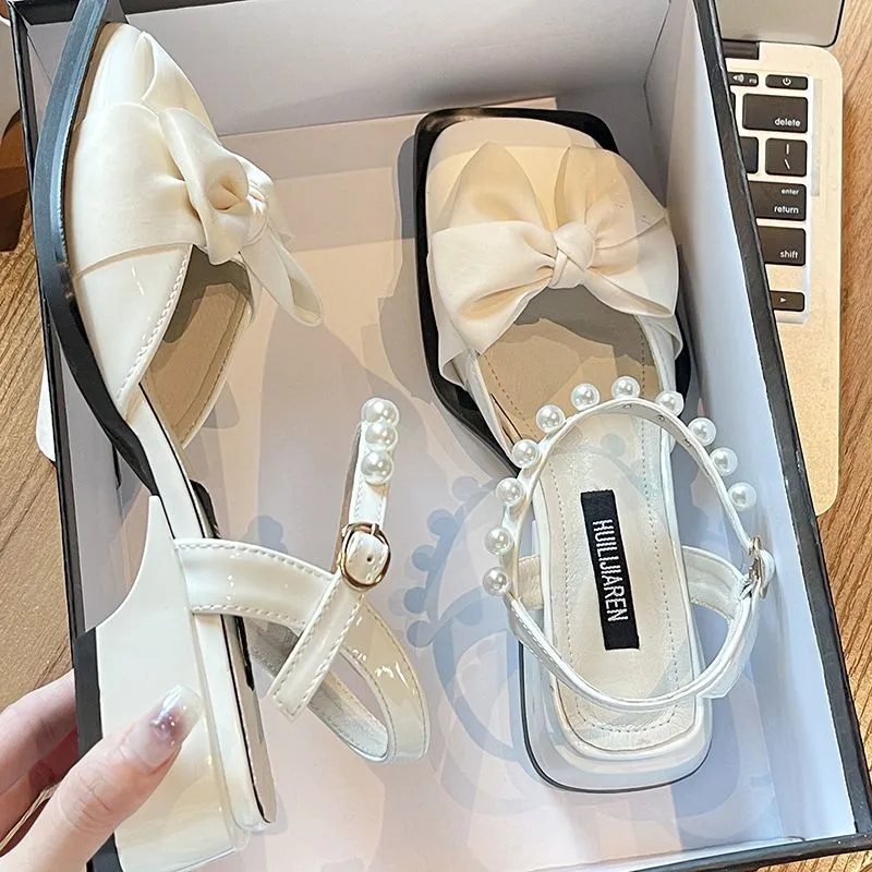 Baotou Sandals Women's 2025 New Summer Butter Pearl Low Heel Small Heel Shoes Slope Women's Single Shoes HZ0115