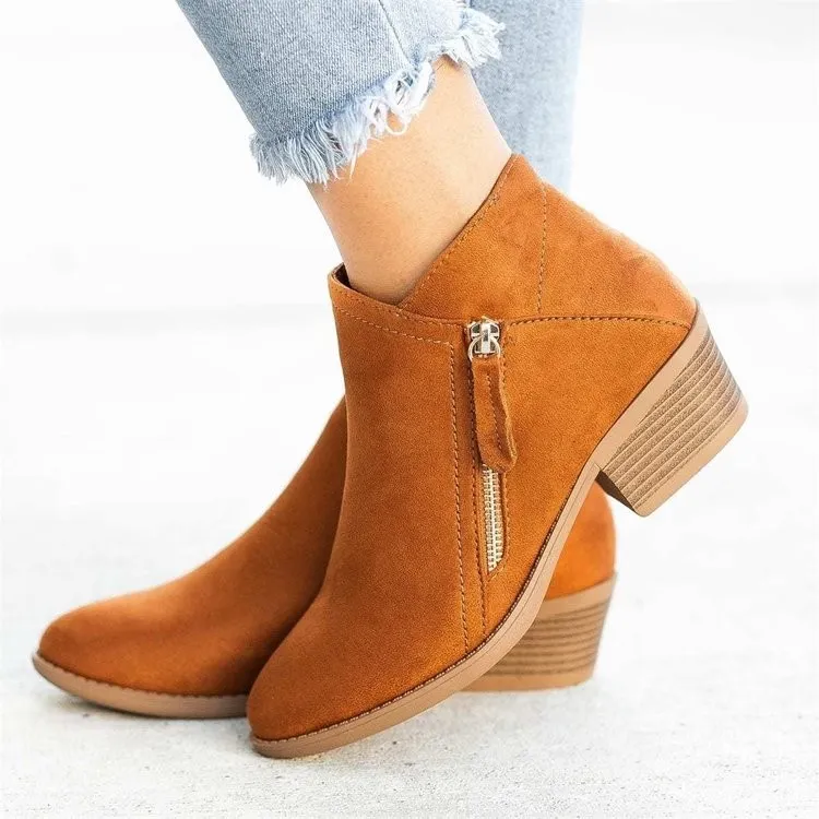 2025 Female Pointed Thick Side Zipper Women's Short Boots Autumn And Winter New Large-Size Velvet Short Boots HZ0115