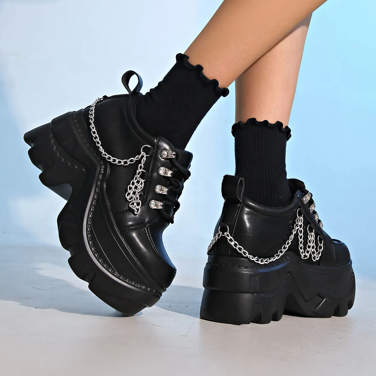 Gothic Babes Rock Dark Punk Round Head Height Tie With Thick-Soled Pine Pastry Shoes Sub-Cultural Small Leather Shoes HZ0115