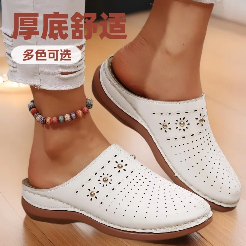 2025 Summer New Women's Baotou Thick-Bottom Slippers Large-Size Round Head Bao Head After The Air Breathable Slippers HZ0115