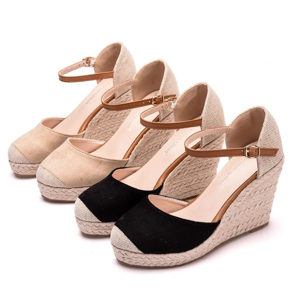 9 Cm Baotou Water Table Slope Heli Shoes Hemp Rope Grass Mat Weaving High Heel Sandals Mary Jane Large-Size Thick-Soled Sandals HZ0115