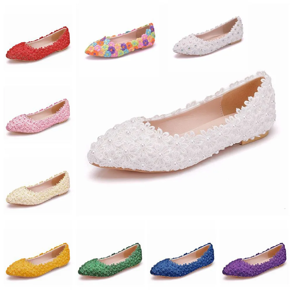 Lace Bridal Shoes Handmade Wedding Shoes Color Flat-Soled Wedding Shoes Bridesmaids Performance Flat Heel Single Shoes HZ0115
