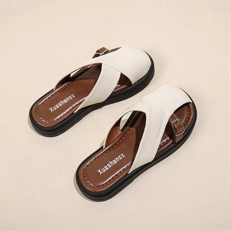 Coarse Heel Bag Head Half Slippers Women 2025 Summer Small Fragrant Temperament Anti-Slip Shoes Daily Home Slippers HZ0115
