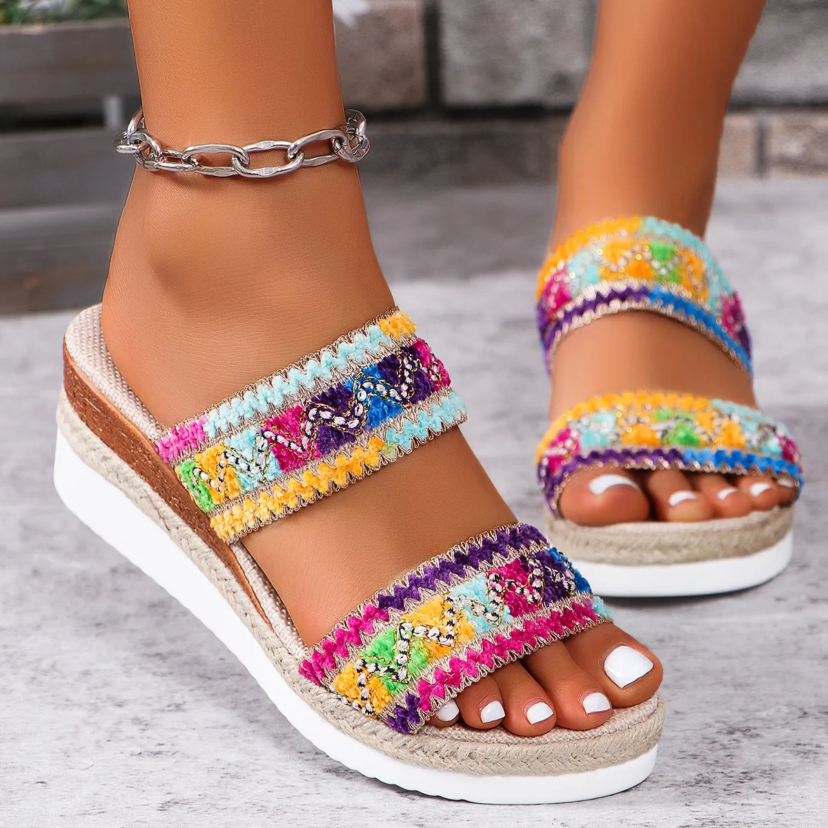 2025 Summer New Slope And Thick-Soled Women's Shoes Plus-Size With Casual Slope And Slippers HZ0115