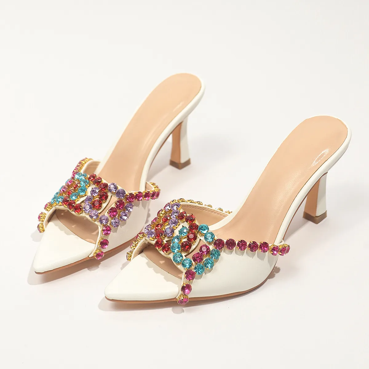 Middle East Hot High Heel Cold Slippers Color Diamond Fashion Slippers Women High Heel Pointed Sandals HZ0115