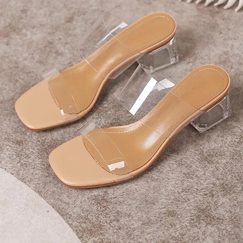 2025 New Female Drag Fairy Outside The Wind Wearing Crystal Heel Fashion Shoes Transparent Word With High Heels Coarse Sandals HZ0115