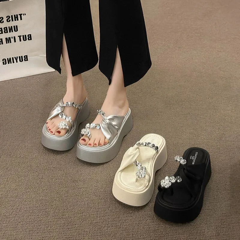 Sandals Women Wear 2025 Summer New Small Thick-Soled High-Heeled Water Drill Jackets Toe Cool Slippers Shoes HZ0115