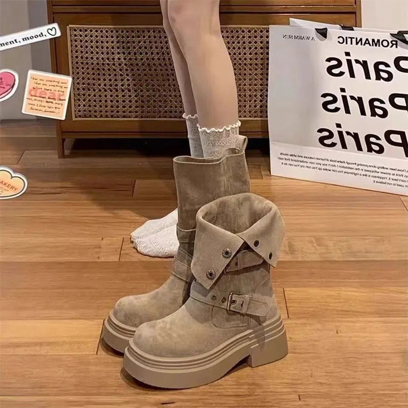 Net Red Retro Pine Cake Thick Bottom Martin Boots English Wind Legs Fine Women 2025 New Fashion Thin Increase Single Boots HZ0115
