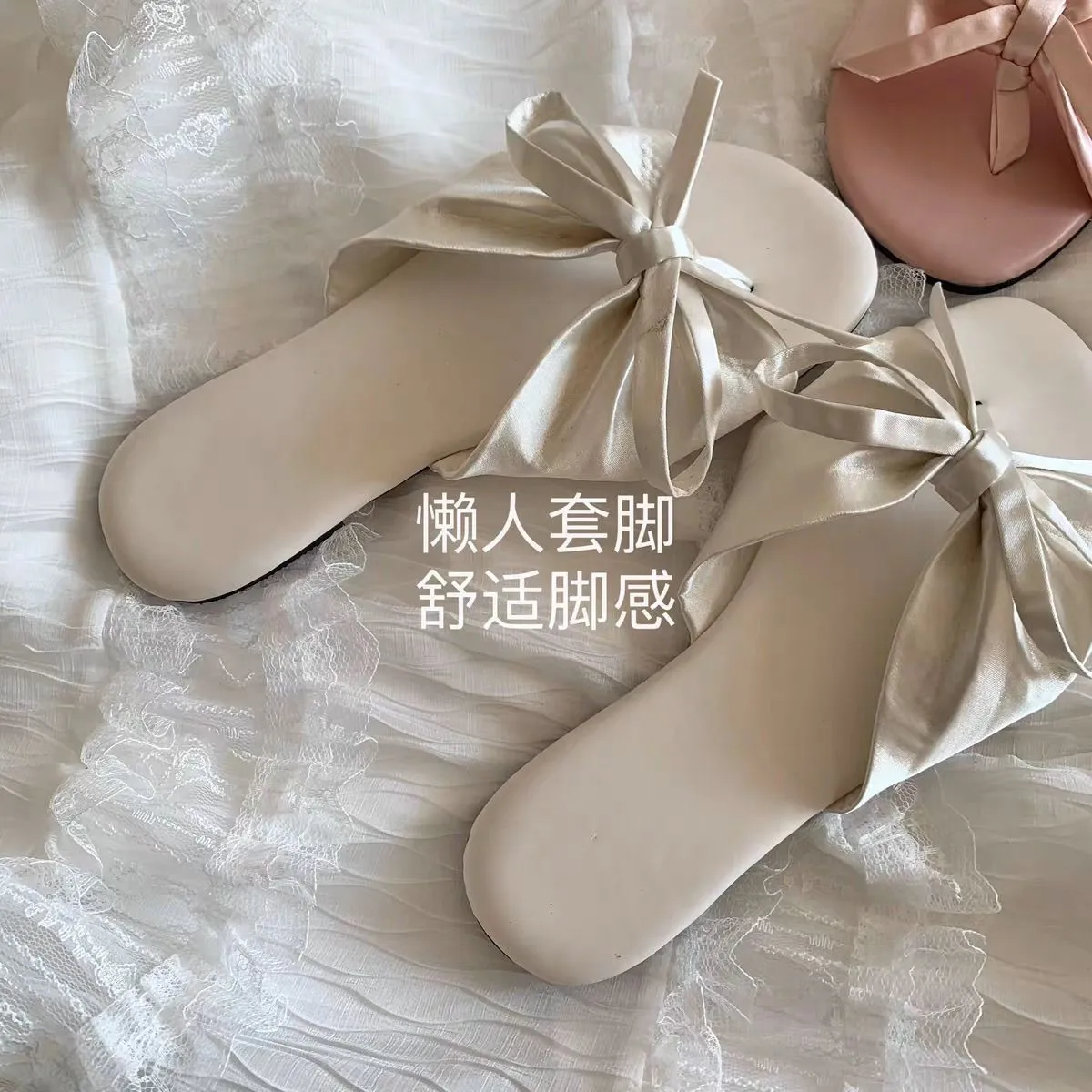 French Lazy Wind Elegant Cool Slippers 2025 New Wearing Soft-Soled Bows Shoes Flat Beach Dew HZ0115