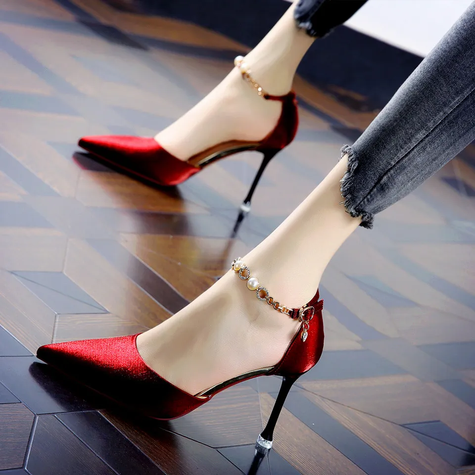 High-Heeled Women's One-Word Buckle With The New French Temperament Fairy Tip Hollow Single Shoe In The Spring Of 2025 HZ0115