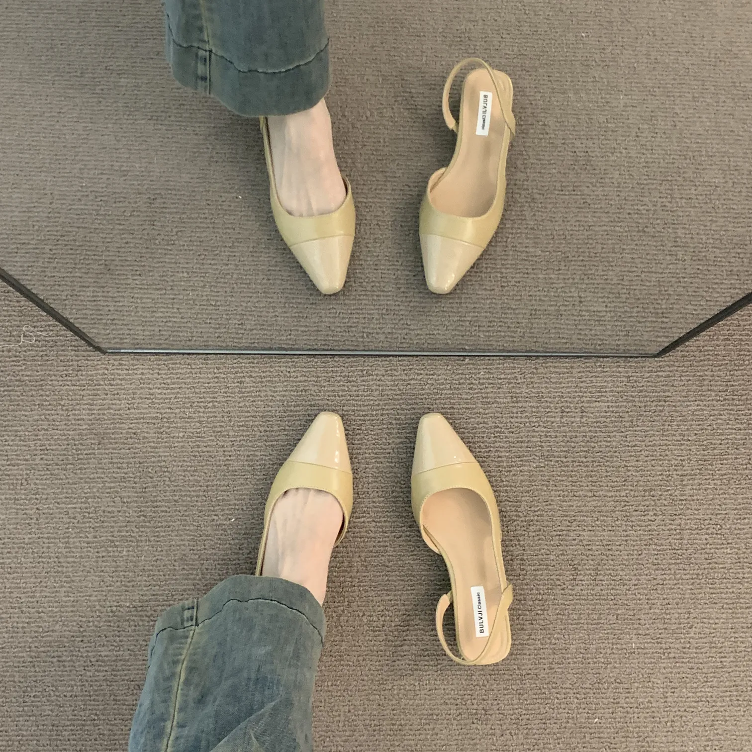 Low-Heeled Baotou Sandals Women's French Gentle Evening Bare-Colored Pointed Small Scented Lady Coarse And Rear Air-Quality Single Shoes HZ0115