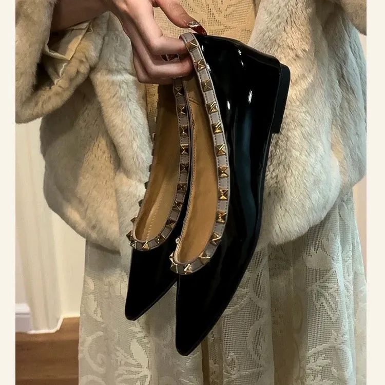 Rincting Tip Light Mouth 5Cm ~ Inner Height Single Shoe 2025 New Patent Leather Pedal Evening Wind Ballet Shoes HZ0115