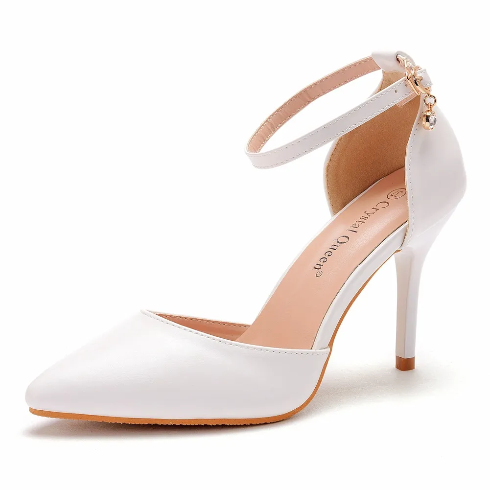 9 Cm Large-Size Sandals Fine-Heeled Pointed Sandals White Pointed Shoes Women's High Heels Wedding Shoes HZ0115