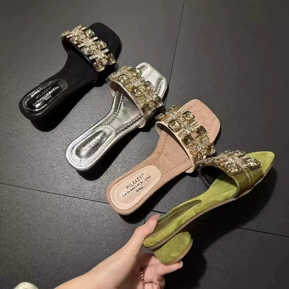 Slippers Women 2025 Summer New French Water Drill Head Rough And Exposed Toe A Word Wearing High And Cold Drag HZ0115