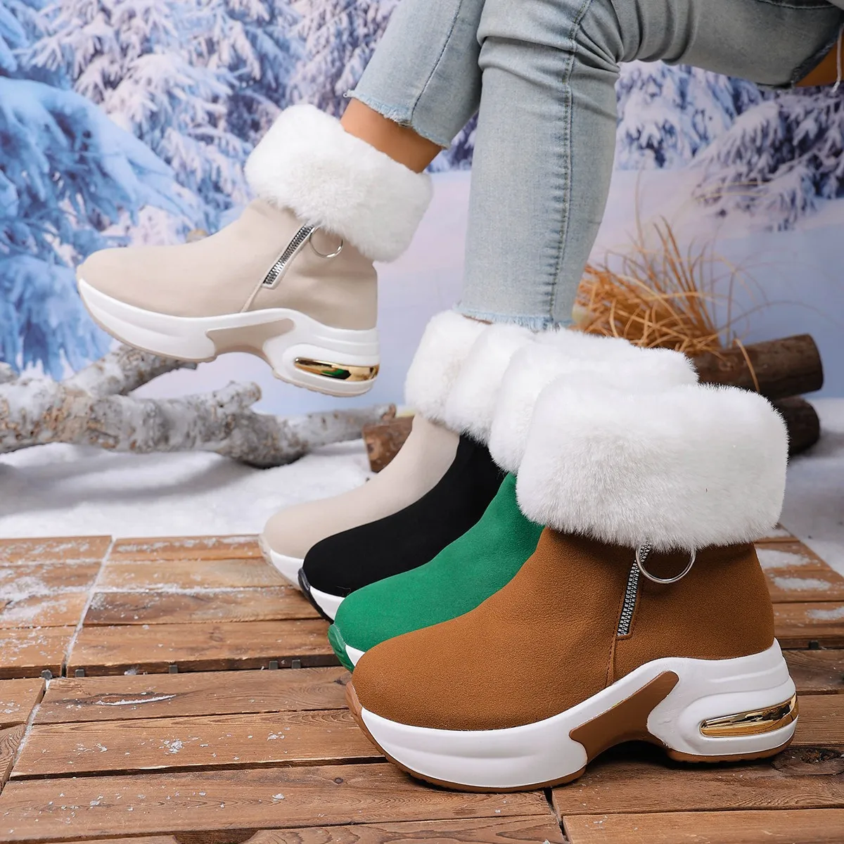 Large-Size Snow Boots Women Winter New Brushing Short Cylinder Plus Velvet Warms High-Thick Bottoms To Keep Warm Snow Boots Women HZ0115