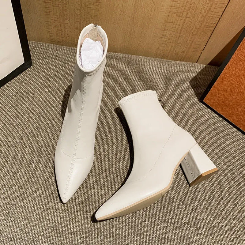 High-Heeled Short-Shoe Women 2025 Autumn And Winter New Korean Version Zipper Pointed Women's Boots Naked Boots Net Red Martin Boots Women's Shoes HZ0115