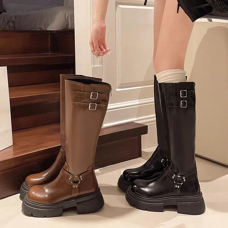 Net Red Boots Women But The New Autumn Thick And Retro Knight Boots Western High-Slip Boots Tide HZ0115