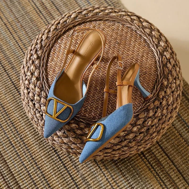 French Design Temperament Blue Single Shoes Spring And Autumn New Pointed High Heel Fine Heel High Heel Sandals HZ0115