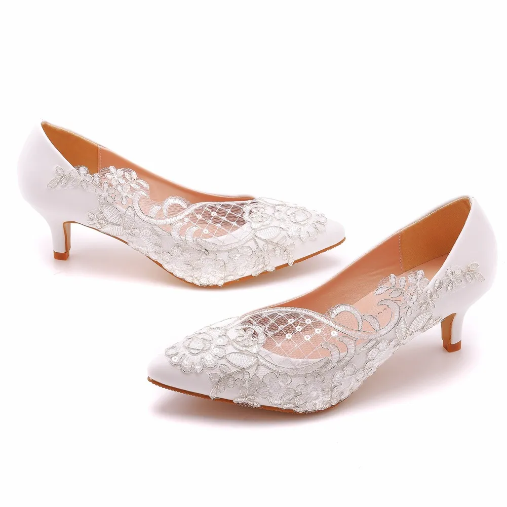 5 Cm Middle Heel Elegant Simple Lace Mesh Wedding Shoes Tip High Bridal Wedding Dress Shoes Spring And Autumn Single Shoes HZ0115