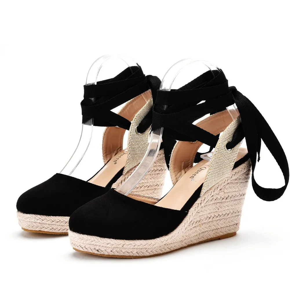 Bohemia Round Head Water Table Slope Sandals Roman Strap High Heel Sandals Hollow Summer Grass Table Sandals Woman HZ0115