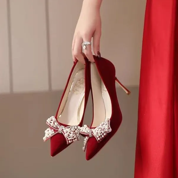 Wedding Shoes Women 2025 New Bridal Shoes Red Show Heds Wedding Dress Two Wear Not Tired High Heels Wedding Red Shoes HZ0115