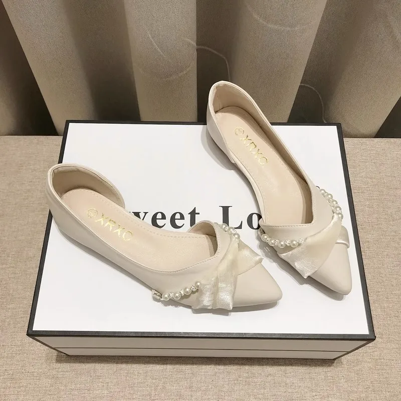 Spring And Summer 2025 New Light-Mouthed Sharp Head Flat Side Air Fairy Evening Evening Wind Gentle Temperament Working Single Shoes HZ0115