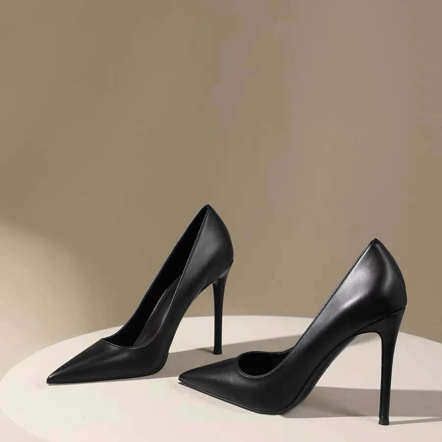Black Soft-Skin High-Heeled Women's Fine Heel Sexy Pointer 2025 Spring And Autumn 2025 New French Temperament Shallow Work Shoes HZ0115