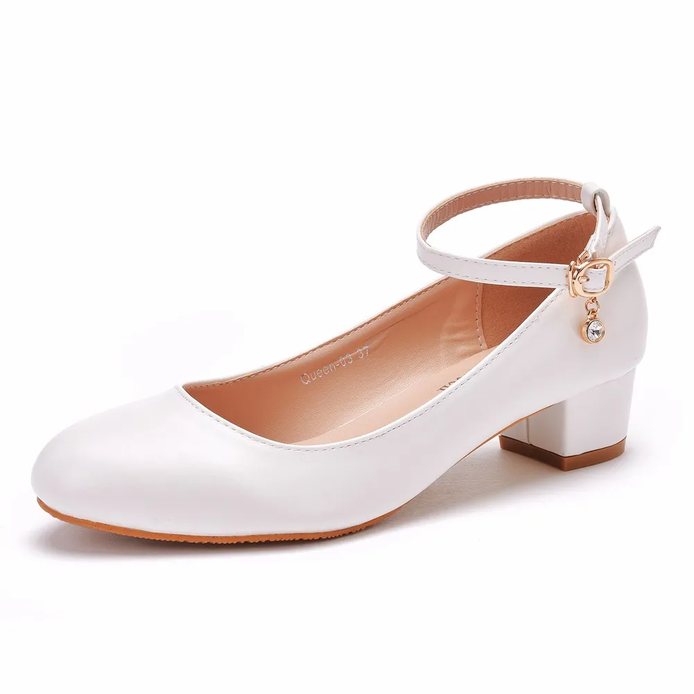 Large-Size 3 Cm Square With Round Head Single Shoe One-Word Wristband Single Shoe Spring And Autumn Wedding Shoes Female White Wedding Shoes HZ0115