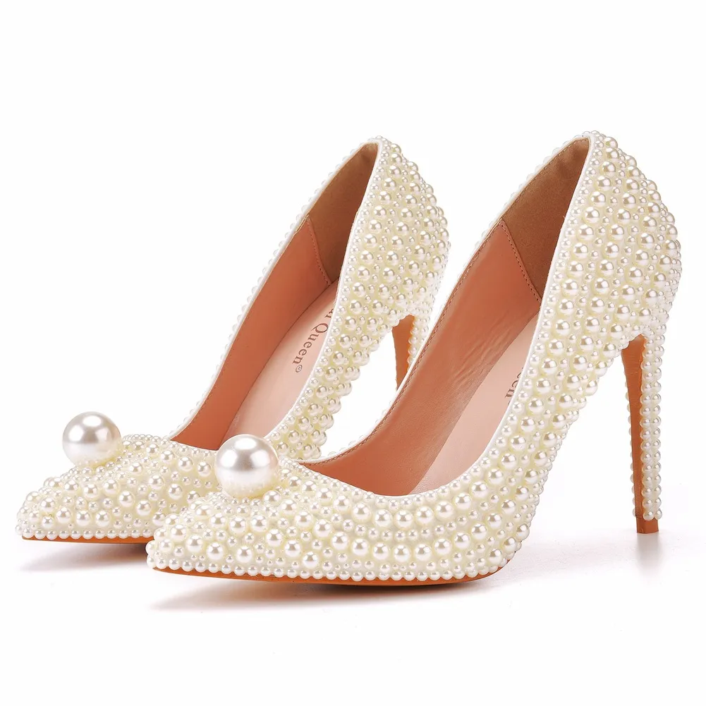 11 Cm Fine Tip Single Shoe Pointy Shoes Large Size Women's Shoes Pearl Wedding Shoes Wedding Shoes Dinner Women's Shoes HZ0115