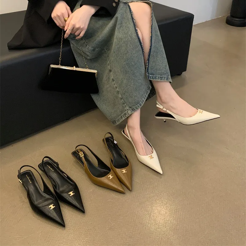 French Black Temperament Fine Heel High Heel Sandals Shoes 2025 New Spring And Summer Pointy Single Shoes HZ0115