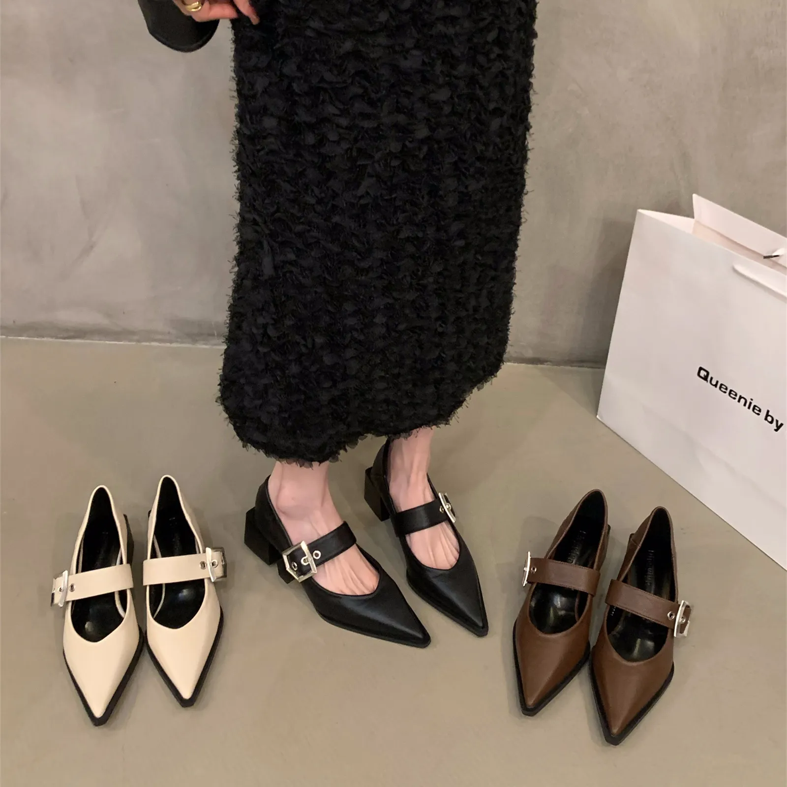 Sharp High-Heeled Black Mary Jane Single Shoes Women's Shoes 2025 New Spring And Autumn Winter French Retro Small Leather Shoes HZ0115