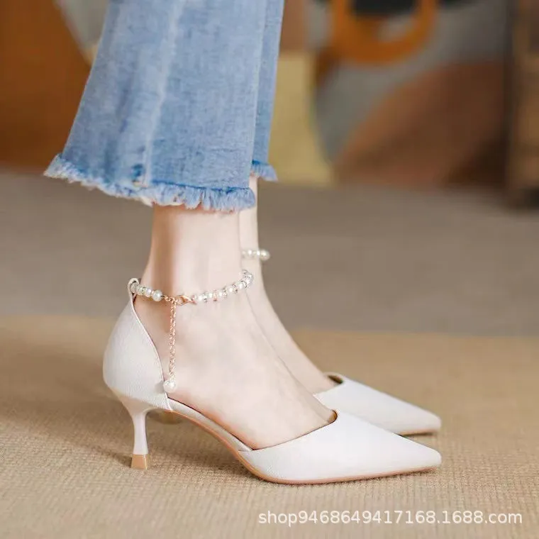 Evening Wind High Heels Women's Fine Heel 2025 Autumn New Hollow Single Shoes Small Fresh Pearl Fairy Wind Bag Head Sandals HZ0115