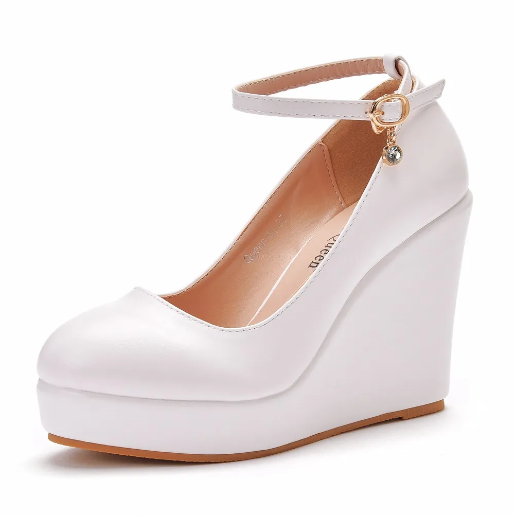 Thick Bottom Heel Single Shoe With White Round Head Waterproof Table Slope Heel Wedding Shoes Pine Cake HZ0115