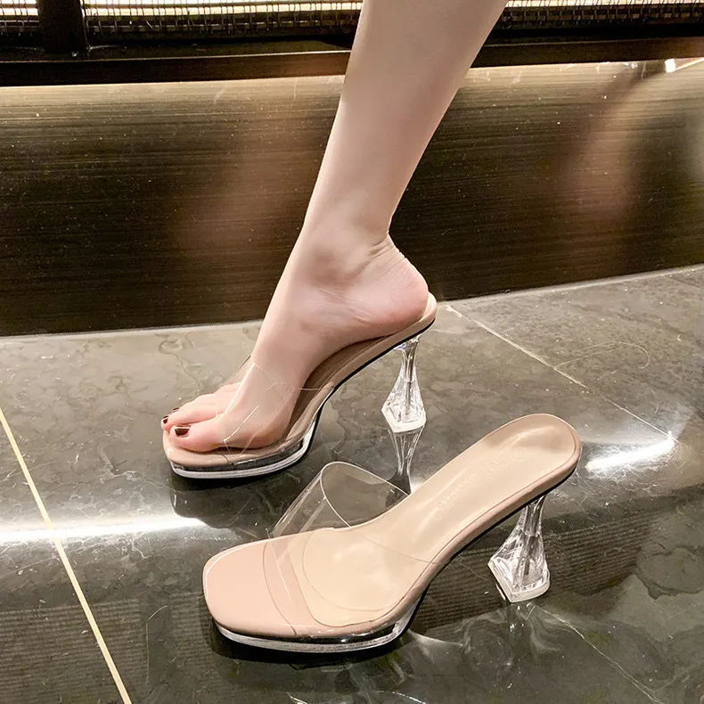 11Cm Ultra-High Heels T-Model Show Show Shoes Transparent Crystal Cool Tug Fish Mouth Waterproof Table Coarse Heel Sandals HZ0115