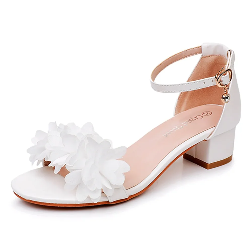 7 Cm Round Head With Thick Heel And Shallow Mouth With Sandals Pure White Flowers Bride Wedding Dress Shooting High Heels HZ0115