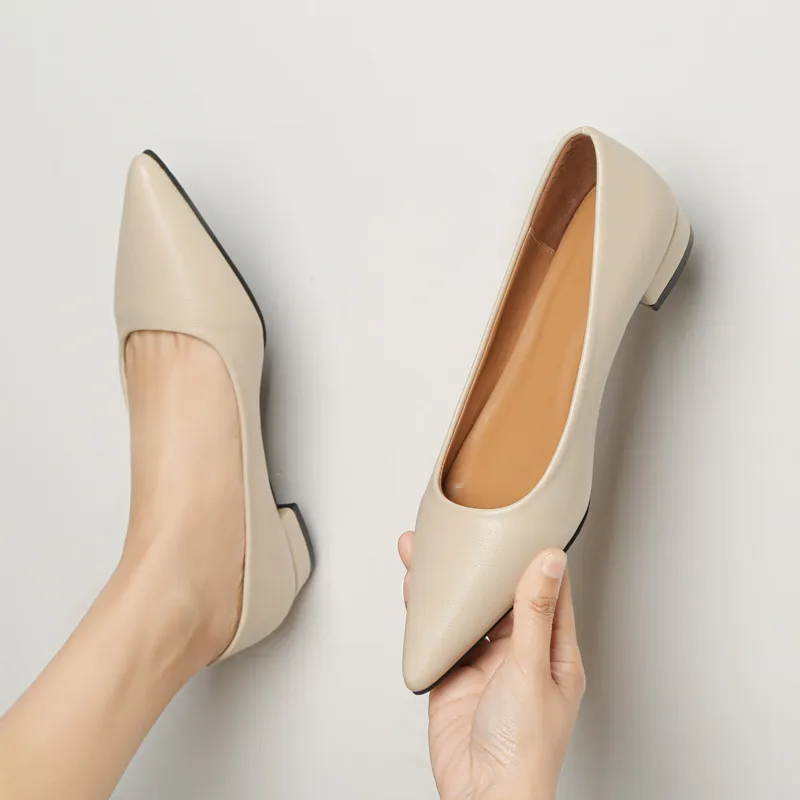 Simple Pointed Light-Mouthed Square Heel Small Leather Shoes Women Business And Leisure Elegant Commute Single Shoes Fashion High Heels Women Four Seasons HZ0115
