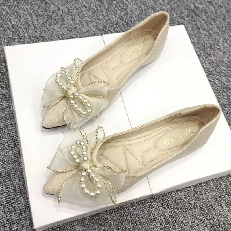 The New Soft Bottom Standing Without Tired Bow Flat Shoes Temperament Suitable For Bridesmaid Dress Shoes 2025 Spring HZ0115